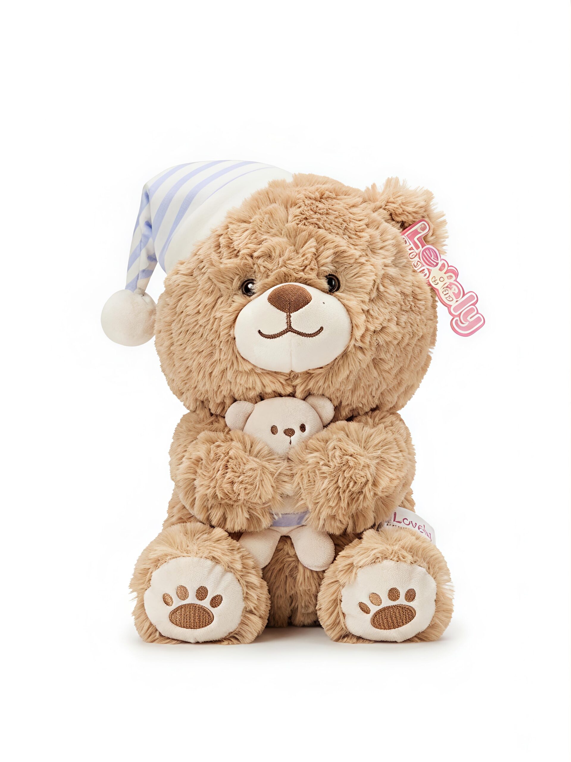 Oplus_16908288 Oso de Peluche Dormilón con Gorro de Dormir y Osito Pequeño - Image 1