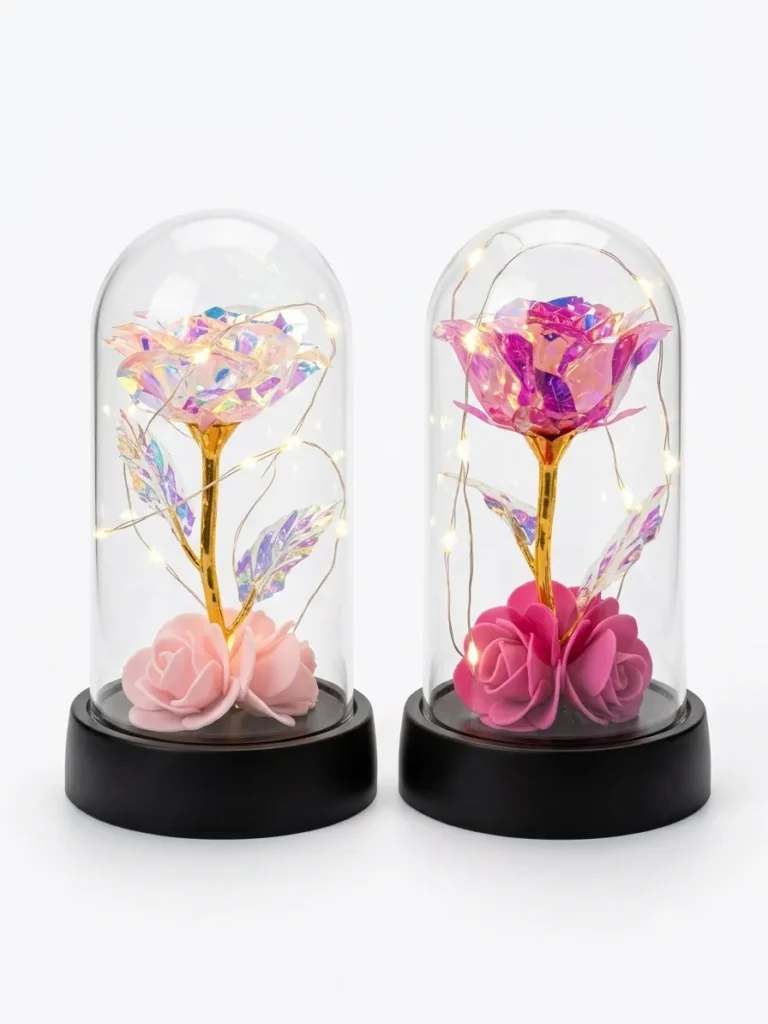 Rosa con luces y estuche pequeña
